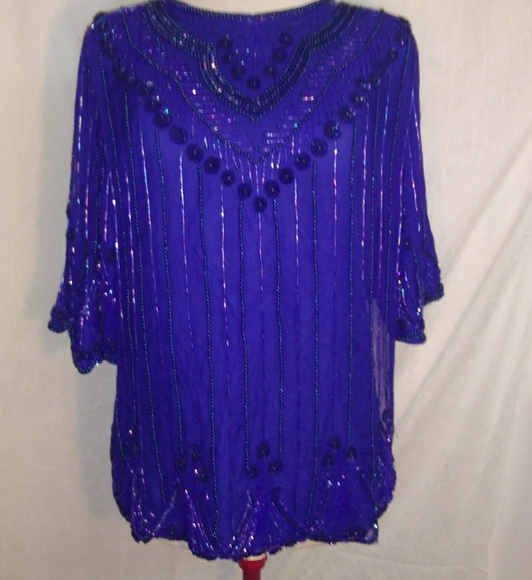 80s Red Gold Beaded Sequined Blouse Top By Mark & John by Sam main image 0